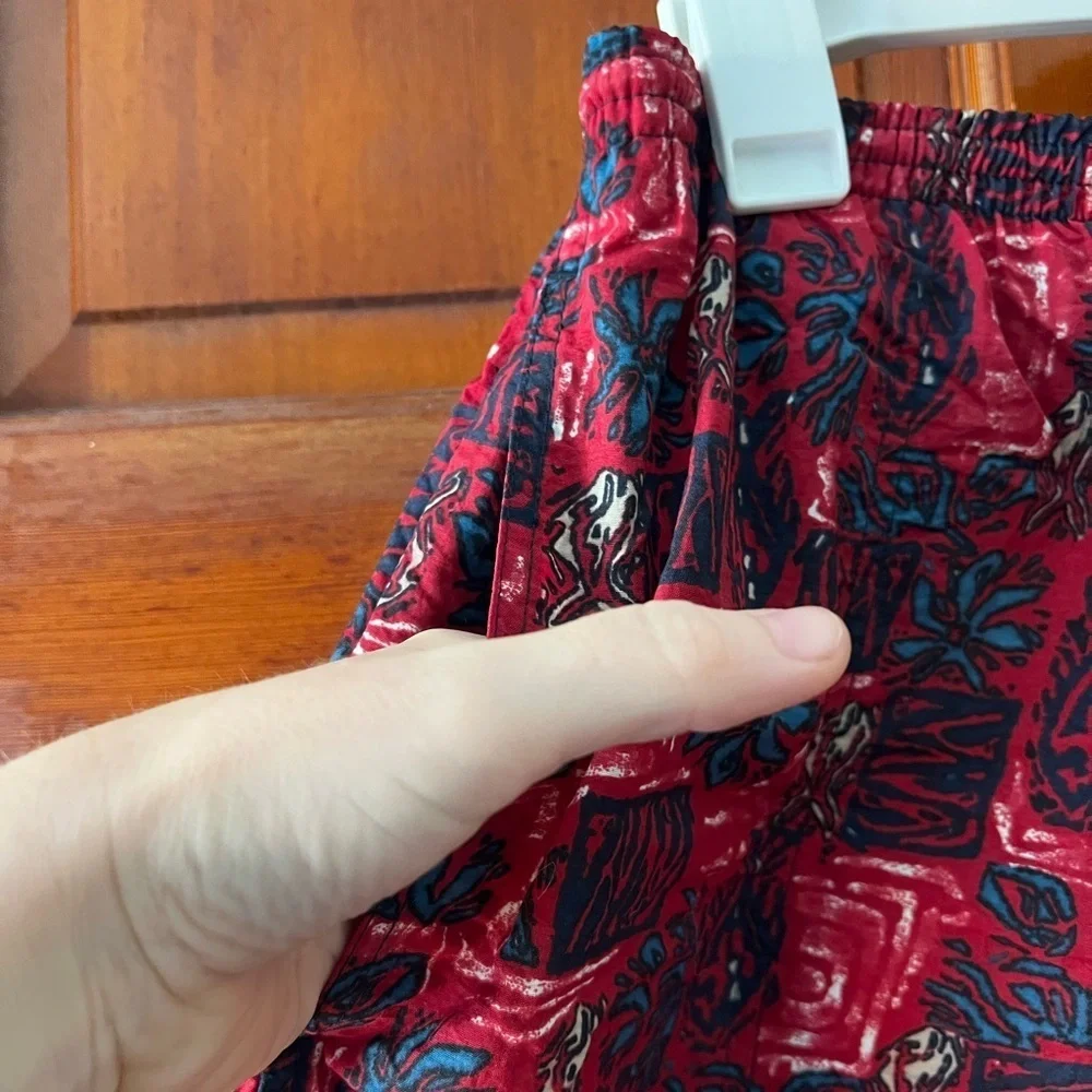 Vintage Newpork Blue Nylon Swim Shorts XL – Red & Teal Abstract Print Mesh Lined